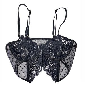 NWOT Sheer Black Lace Underwire Crop Bustier Bra New Without Tags Extra Small XS